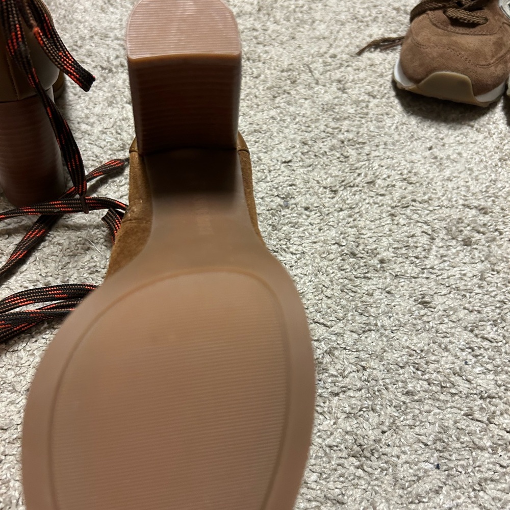 Nine West Tan Lace-Up Peep Toe Boots - Picture 4 of 5